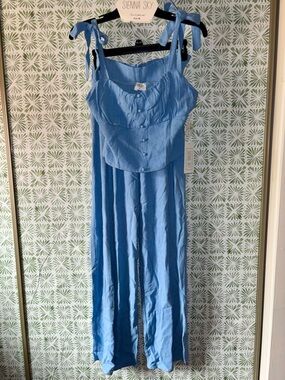 Sienna Sky Light Blue Tie-Shoulder Wide-Leg Jumpsuit